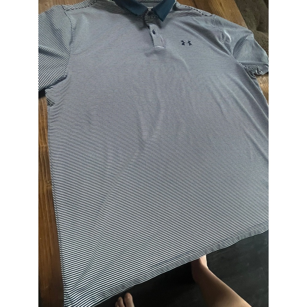 Under Armour Mens 3XLT HeatGear Performance Polo Shirt Striped Navy White Loose - Picture 2 of 9